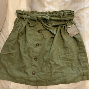 Falls Creek Olive Green Paperbag Waist Mini Skirt